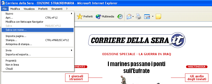 SALVARE UNA PAGINA WEB Posizionarsi sulla barra menu File,