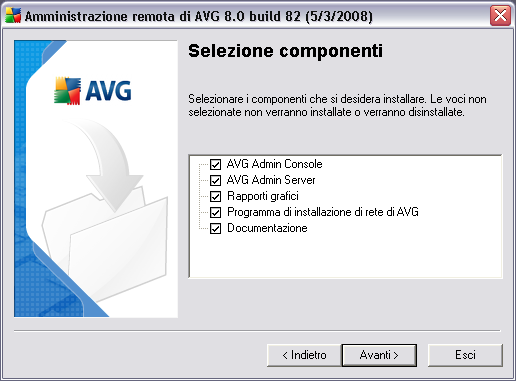 Nota: se si desidera utilizzare rapporti grafici, installare il componente nel computer in cui si installa AVG Admin Server e su ciascun computer