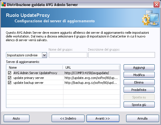 campo URL inclusi http:// prefisso e numero di porta, se diverso da 80. Sono disponibili anche i pulsanti seguenti: Modifica: per modificare l'indirizzo o il nome del server selezionato.