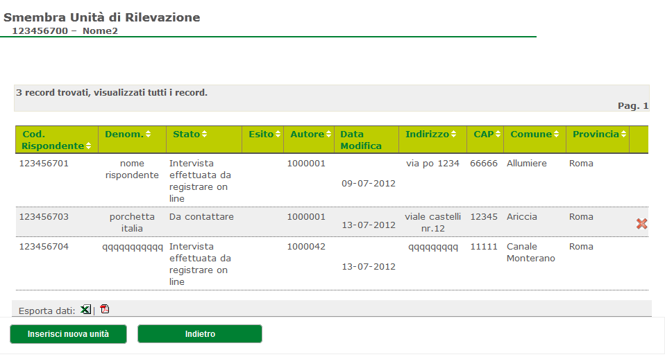 Nella lista è visualizzata anche la colonna Num. Derivate che rappresenta il numero delle aziende, già registrate nel sistema SGR, derivate da quella smembrata.