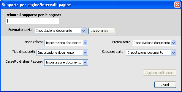 COMMAND WORKSTATION 23 PER DEFINIRE I SUPPORTI PER PAGINE SPECIFICHE 1 Nella finestra di dialogo Supporti misti, fare clic su Nuovo intervallo pagine.