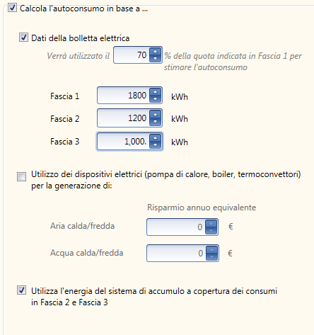 Calcolo Accumulatori e Autoconsumi Inserimento dati