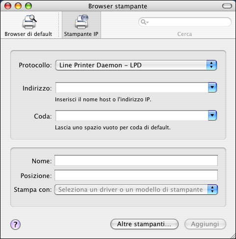 INSTALLAZIONE DEI DRIVER DI STAMPA E DEL SOFTWARE UTENTE FIERY CENTRAL 26 5 Selezionare Altro per Stampa con.