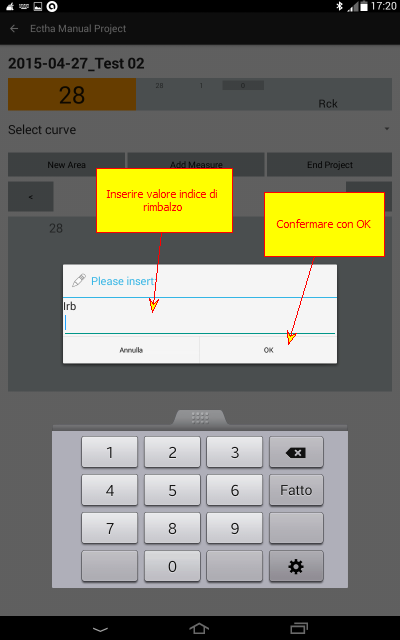 I valori di indice di rimbalzo inseriti vengono visualizzati nella tabella sottostante.