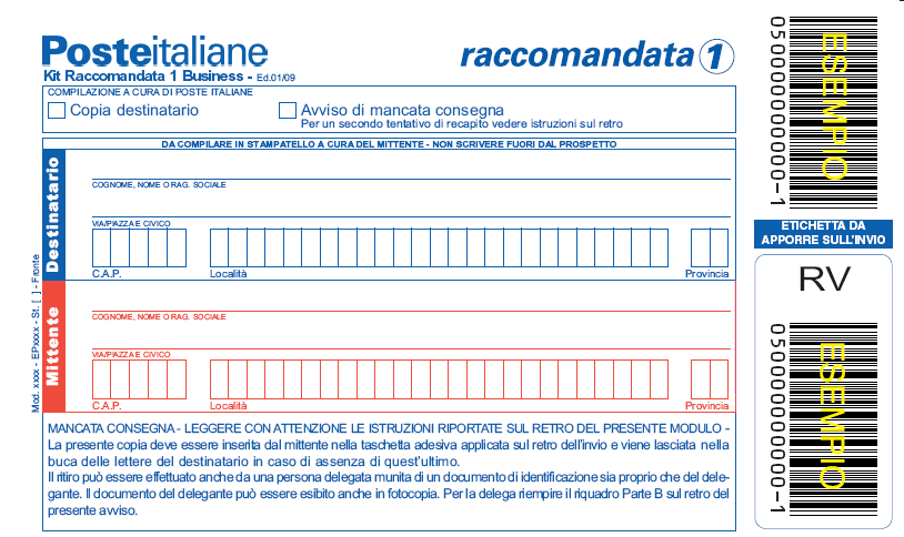 4.6.2 Lay-out Retro dell invio Il retro dell invio deve essere bianco senza indicazione di alcun indirizzo e vi va apposta la busta trasparente autoadesiva contenete la modulistica dedicata al