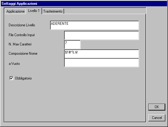 Oggetto Descrizione Descrizione Campo testo dove specificare il nome del livello Livello File Controllo Nome dell'eventuale file di controllo dove controllare i possibili valori; il file deve essere