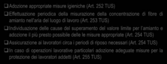 Obblighi datore di lavoro impresa bonifica amianto Adozione appropriate misure igieniche (Art.