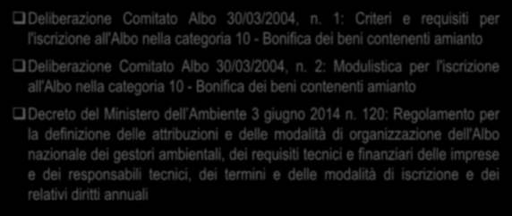 Bonifica amianto, iscrizione Albo Gestori Ambientali Deliberazione Comitato Albo 30/03/2004, n.