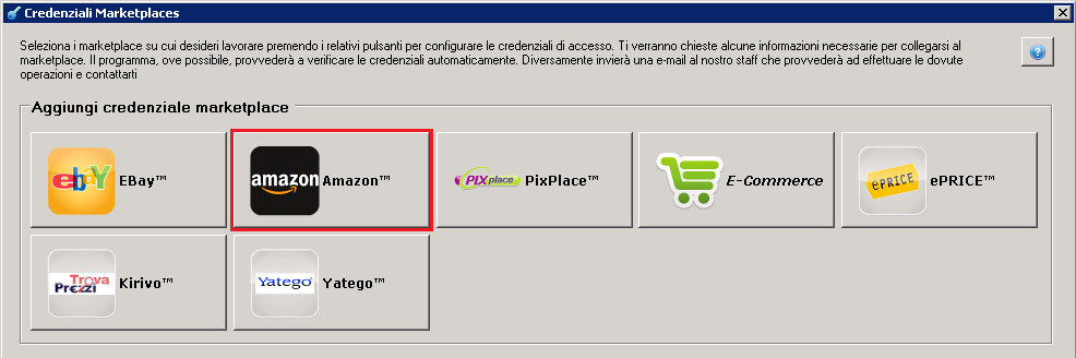 Collegare gli account Amazon a SellRapido Amazon ATTENZIONE: Per attivarsi su Amazon con SellRapido è necessario registrare un account Amazon Venditore PRO.