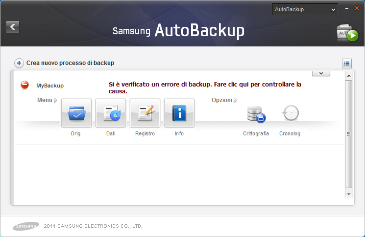 Capitolo 2 Uso di Samsung Drive Manager [Immagine] Schermata di errore nel processo di Samsung AutoBackup Sola lettura Questa icona viene visualizzata per i