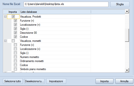 Come creare una distinta - 45 Dopo aver definito il percorso del file excel in Nome file Excel premere il tasto Esporta Nell esempio è stata esportata la lista Visualizza, Prodotti, cioè la