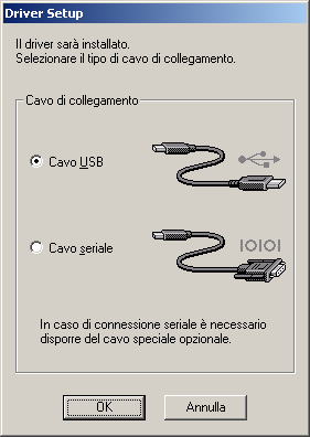 5 Seguire le istruzioni che appaiono per completare l installazione. In seguito viene installato il driver della stampante. Selezionare Cavo USB, quindi fare clic su OK.