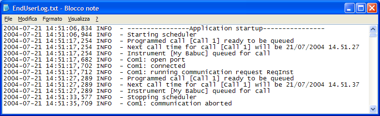 6.5. Interpretazione dei file generati da CommNet I file generati da CommNet sono di tre tipi: File di LOG ASCII (TXT) File di statistica 6.5.1. File di LOG Il file di log è EndUserLog.
