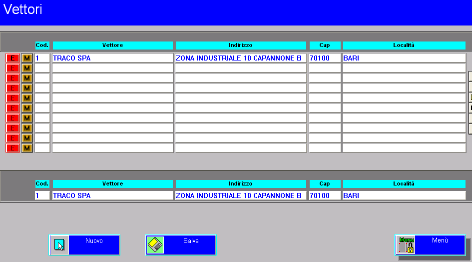 13. Tabelle Vettori In questo modulo è possibile gestire l elenco dei vettori che di solito la nostra azienda utilizza per il trasporto della merce.