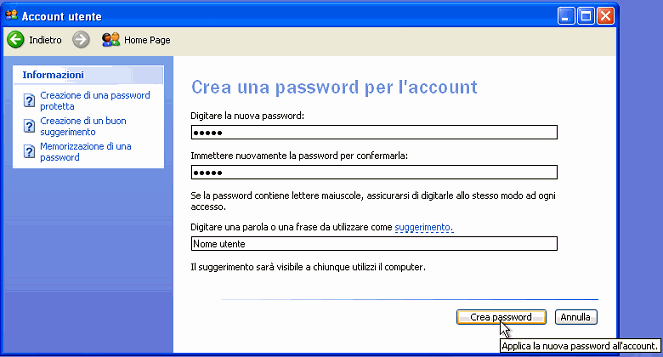 Dopo la selezione dell'utente dobbiamo selezionare il parametro da modificare: in questa finestra potete personalizzare il nome, la password, l'immagine ecc.