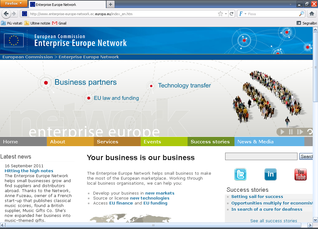 http://een.ec.europa.eu/ La rete è presente in 54 Paesi con 600 contact point e oltre 4.000 professionisti che forniscono servizi avanzati e gratuiti a più di 19 milioni di PMI.