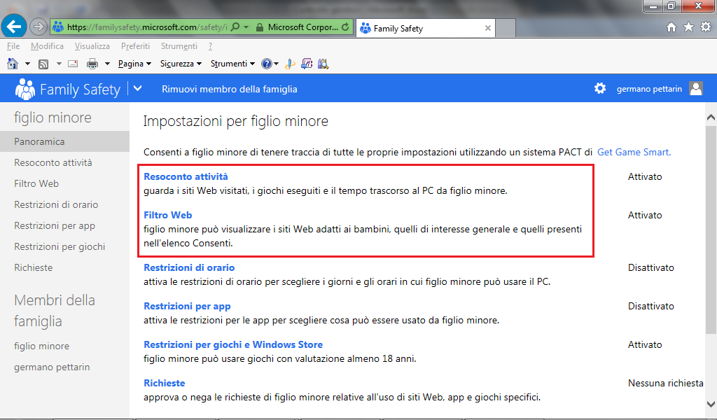 Nel nostro caso è stato scelto Windows Live Family Safety. È un componente di Windows Essentials disponibile gratuitamente. Con Family Safety si può configurare il filtro Web e il resoconto attività.