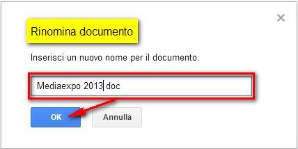 Dare un nome al documento Clicca