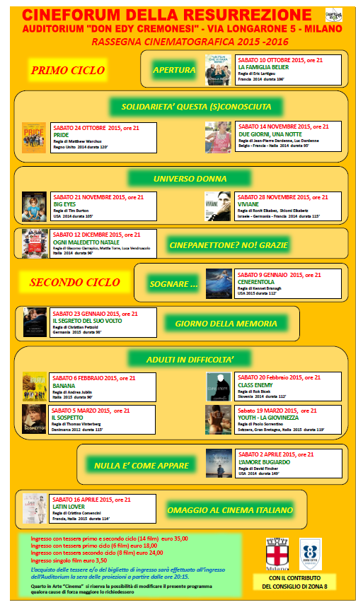 RIPRENDE LA RASSEGNA ANNUALE Orario proiezione 21.00 costo.