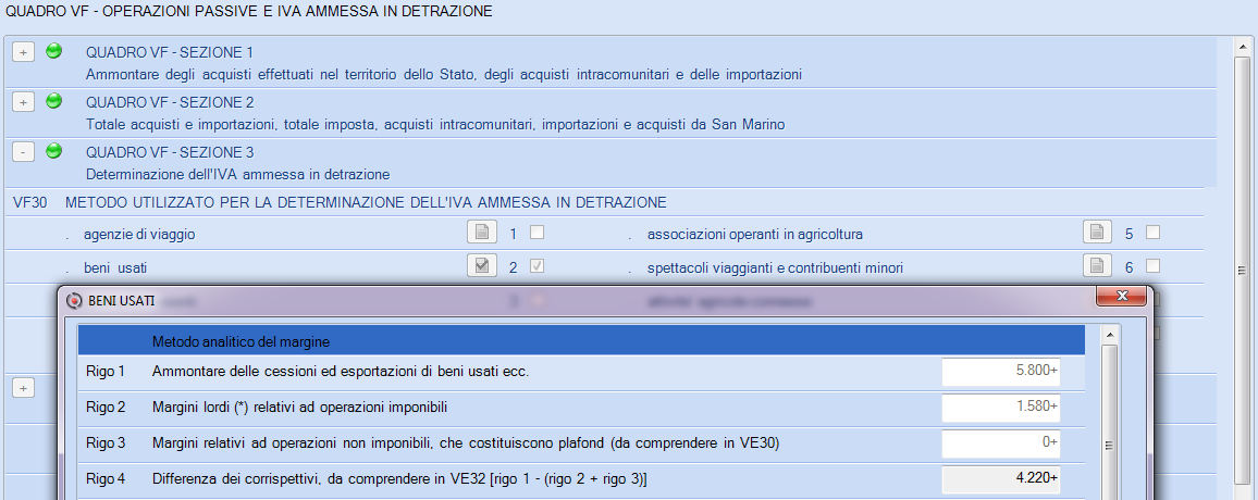 Metodo Analitico SEZIONE 3 DEL QUADRO VF Per quanto riguarda il regime analitico la registrazione del margine sul registro avviene con il codice IVA impostato nella videata sotto riportata, codice