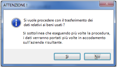 La procedura richiede la conferma della duplicazione, visualizzando il seguente messaggio: Prima di procedere con l'elaborazione viene inoltre richiesto se si desiderano portare sull'azienda di