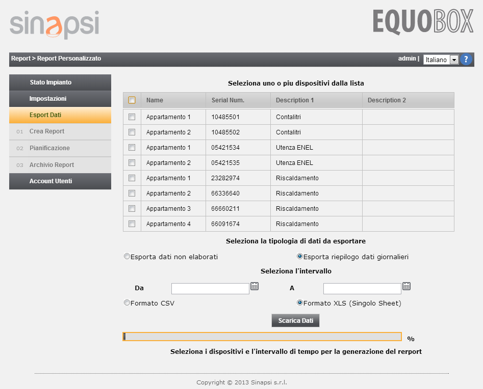 Questa sezione è dedicata al trattamento/esportazione dei dati storicizzati nel dispositivo RTU.