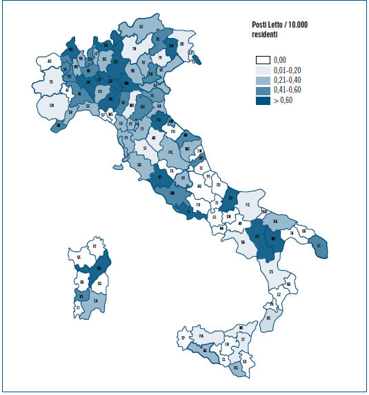 Disponibilità dei posti letto in rapporto alla popolazione al giugno 20