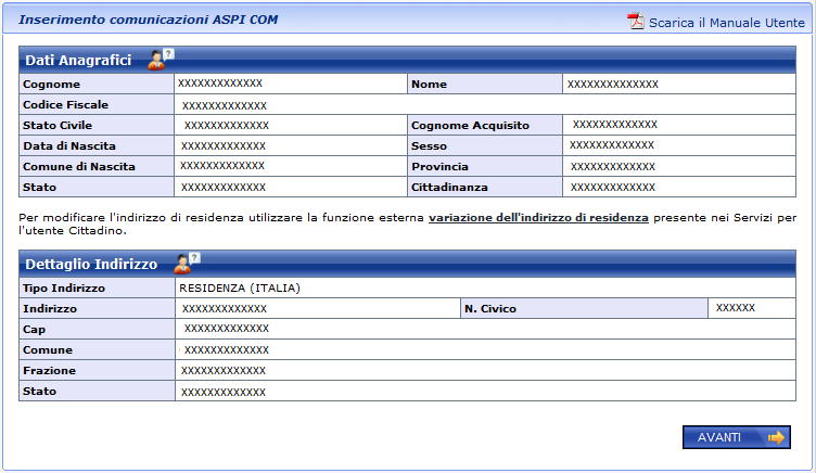 modo da poter consentire la lavorazione dell istanza inviata da parte degli operatori di Sede.