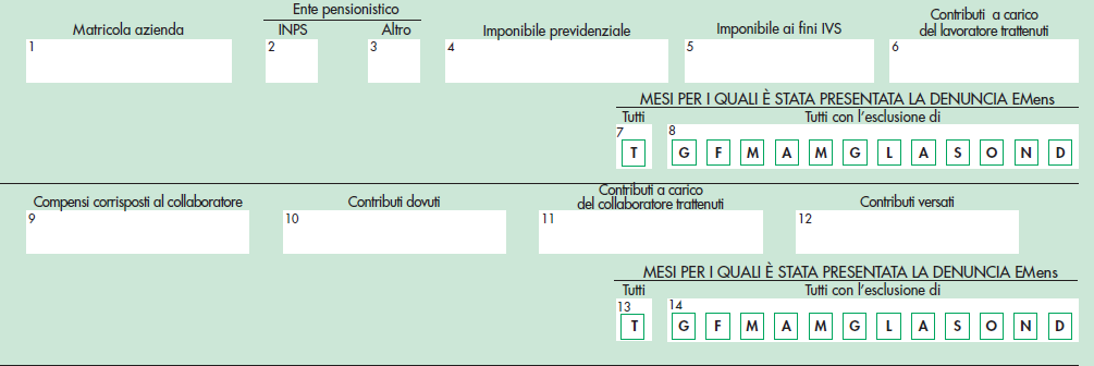 Questa parte, identica al modello CUD/12, contiene i dati previdenziali e