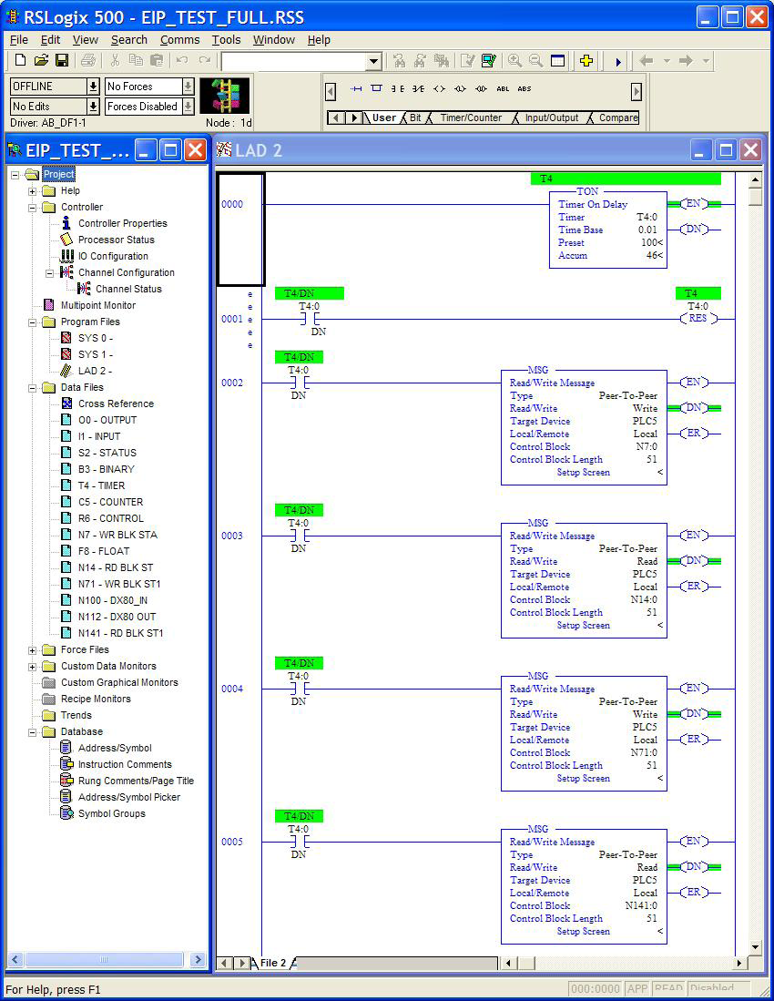 Appendice A Guida di riferimento Configurazione del software Configurazione SLC 5 e ControlLogix SLC 5 Set-up MSG Nella schermata di esempio mostrata in figura, un contatore è configurato per