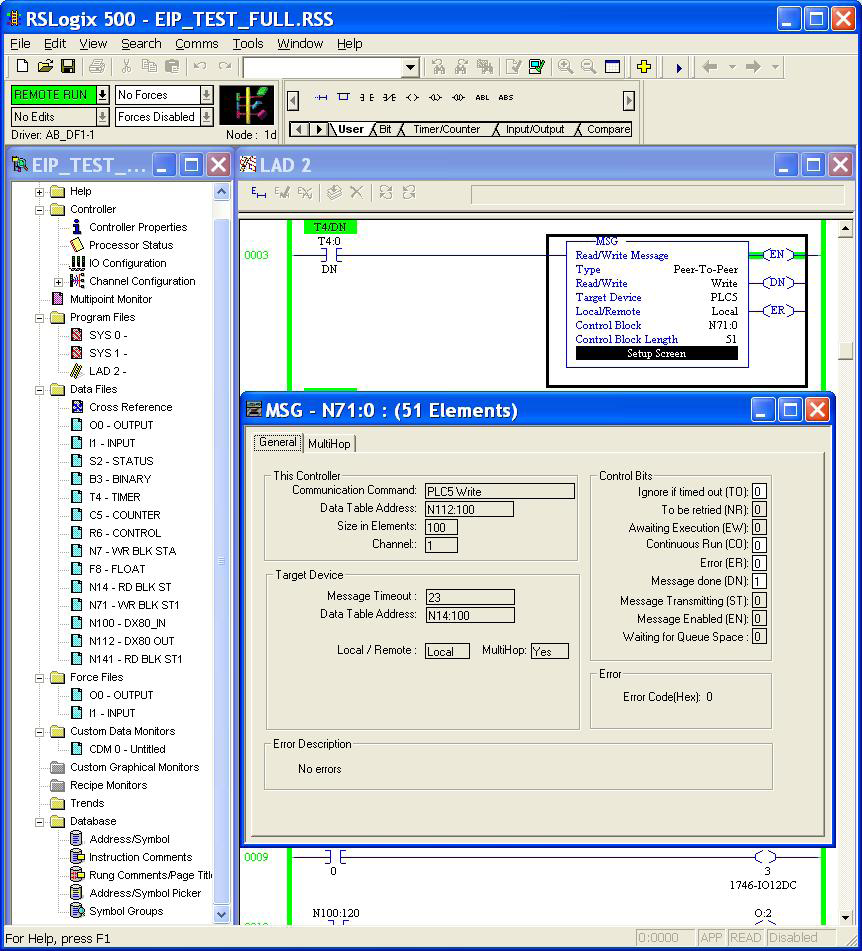 Appendice A Guida di riferimento SLC 5 Configurazione scrittura MSG In figura è mostrata l istruzione di configurazione scrittura SLC 5 MSG con la funzione