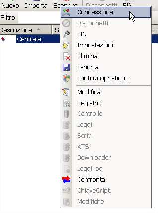 Connessione tramite modem su linea PSTN (7) Selezionare la centrale da connettere e scegliere Connessione.