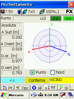 4 PICCHETTAMENTO 1. Importare le coordinate dei punti da picchettare (vedi Allegato) 2. Effettuare la calibrazione sui punti di coordinate note (vedere paragrafo calibrazione) 3.