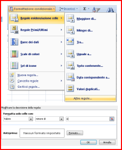 FORMATTAZIONE CONDIZIONALE Le componenti estetiche possono essere utilizzate per mettere in risalto determinate celle che contengono valori particolari.