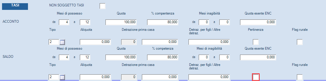 3) Abitazione principale periodo di possesso: 9 Mesi Aliquota manuale possesso 100% - Nessuna Detrazione Impostare il periodo di possesso dell immobile ( es.