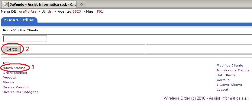 GUIDA JAVENDOS Dopo aver effettuato il login mediante username e password Ditta viene aperta la finestra principale del programma, il quale riporta nella parte bassa il menu di navigazione