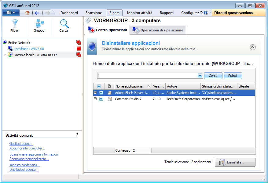 Opzione Opzioni preliminari alla distribuzione Opzioni successive alla distribuzione Opzioni avanzate Descrizione Configurare le azioni da effettuare prima di distribuire le applicazioni selezionate.