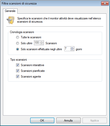 Nota Per interrompere una scansione, fare clic con il pulsante destro del mouse sulla scansione e selezionare l opzione Interrompi scansioni selezionate.