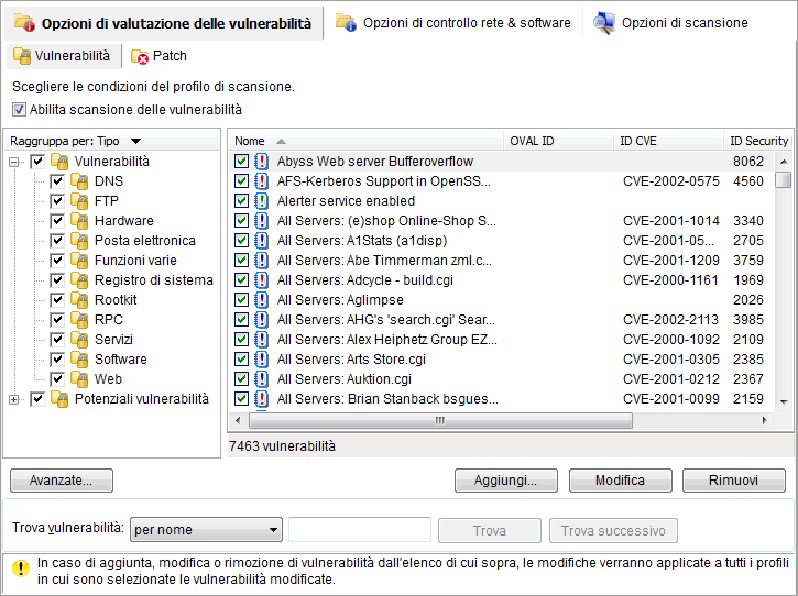 Schermata 120: Selezionare i controlli di vulnerabilità eseguiti da questo profilo di scansione 2.