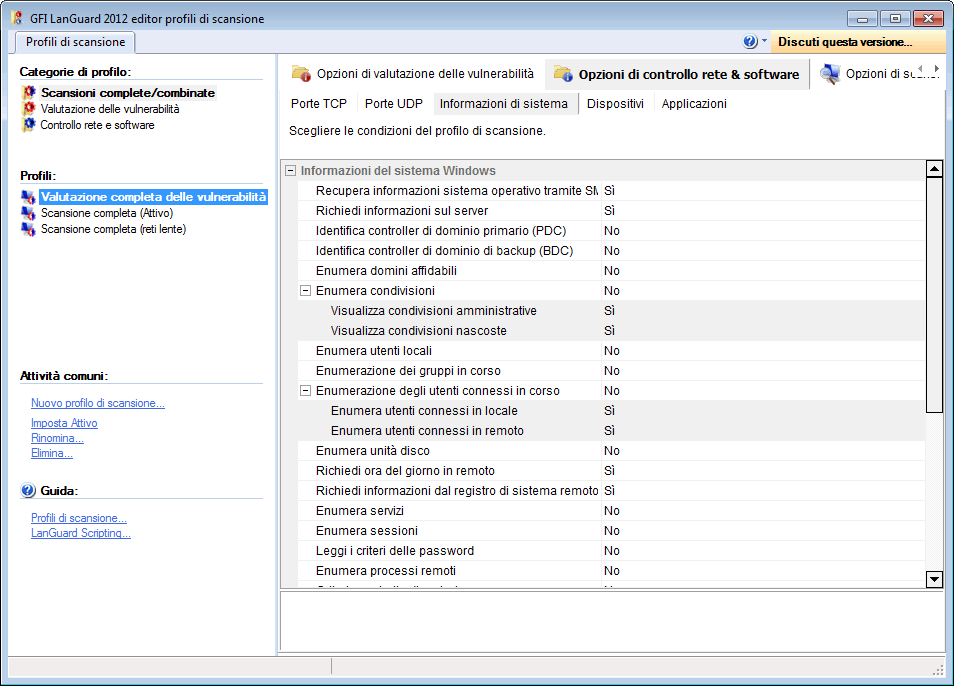 Nota L'elenco di porte TCP/UDP è comune a tutti i profili. L'eliminazione di una porta dall'elenco la renderà non disponibile per tutti i profili di scansione. 12.4.