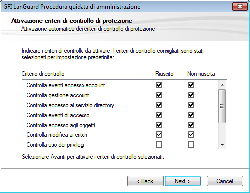 Criteri di gruppo per configurare un criterio di controllo avente lo scopo di tracciare le attività degli utenti o gli eventi del sistema all'interno di specifici registri.