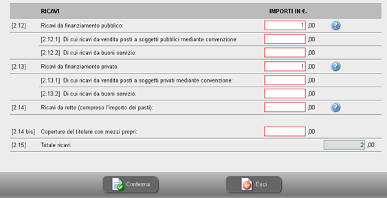 caso di contributo pubblico) o 2.13 (in caso di contributo privato).