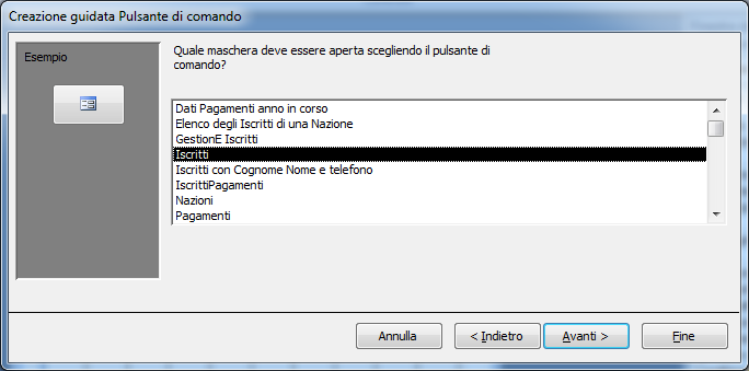 la procedura guidata di costruzione del controllo.