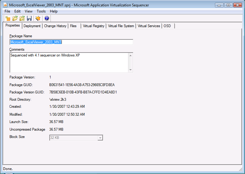 Figura 2 - Proprietà del package Subito dopo che la cartella con il Virtual File System è stata decodificata, il Sequencing Engineer deve lanciare il Sequencing Wizard da menù Tools, proprio come se