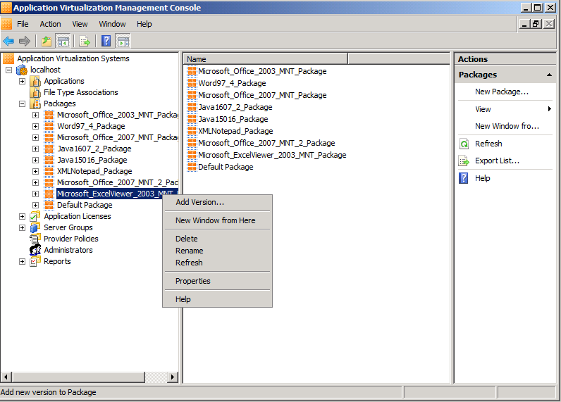 Figura 9 Aggiunta della nuova versione del package Da questo momento in poi, tutti gli utenti che stanno già utilizzando il package relativo a Microsoft Excel Viewer non utilizzeranno la versione