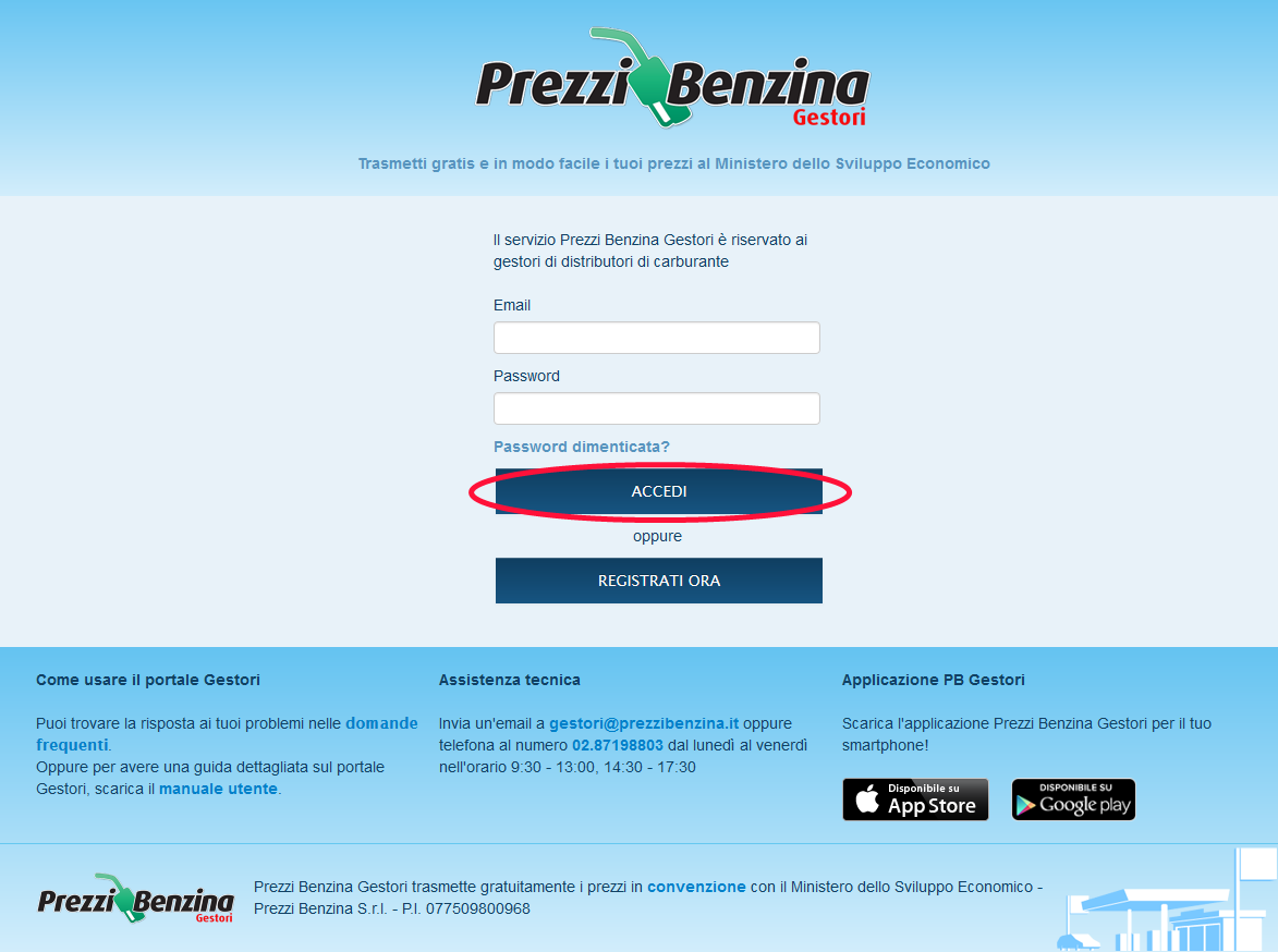 2 DISTRIBUTORI E INVIO PREZZI 2.1 Scheda Distributori In questa sezione il gestore visualizza gli impianti convenzionati con Prezzi Benzina.