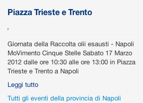 SEGNALAZIONE DEGLI EVENTI SUL SITO DEL M5S pagina 8 di 12 Obiettivo: rendere efficace sia la mappa che le liste 4sq. Non segnalare più Eventi contemporanei nello stesso Luogo.