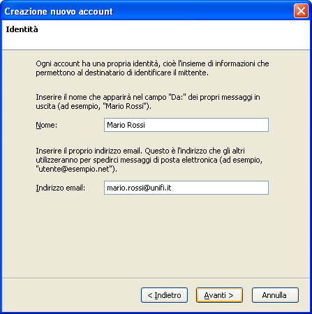Client IMAP: impostare Thunderbird 4) 5) Scegliere Account di Posta e premere Avanti