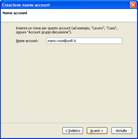 Client IMAP: impostare Thunderbird 8) Inserire il nome identificativo