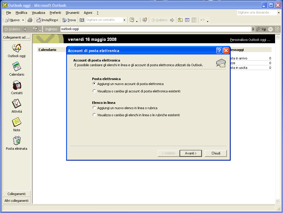 Client IMAP: impostare Microsoft Outlook 2) Premere il tasto
